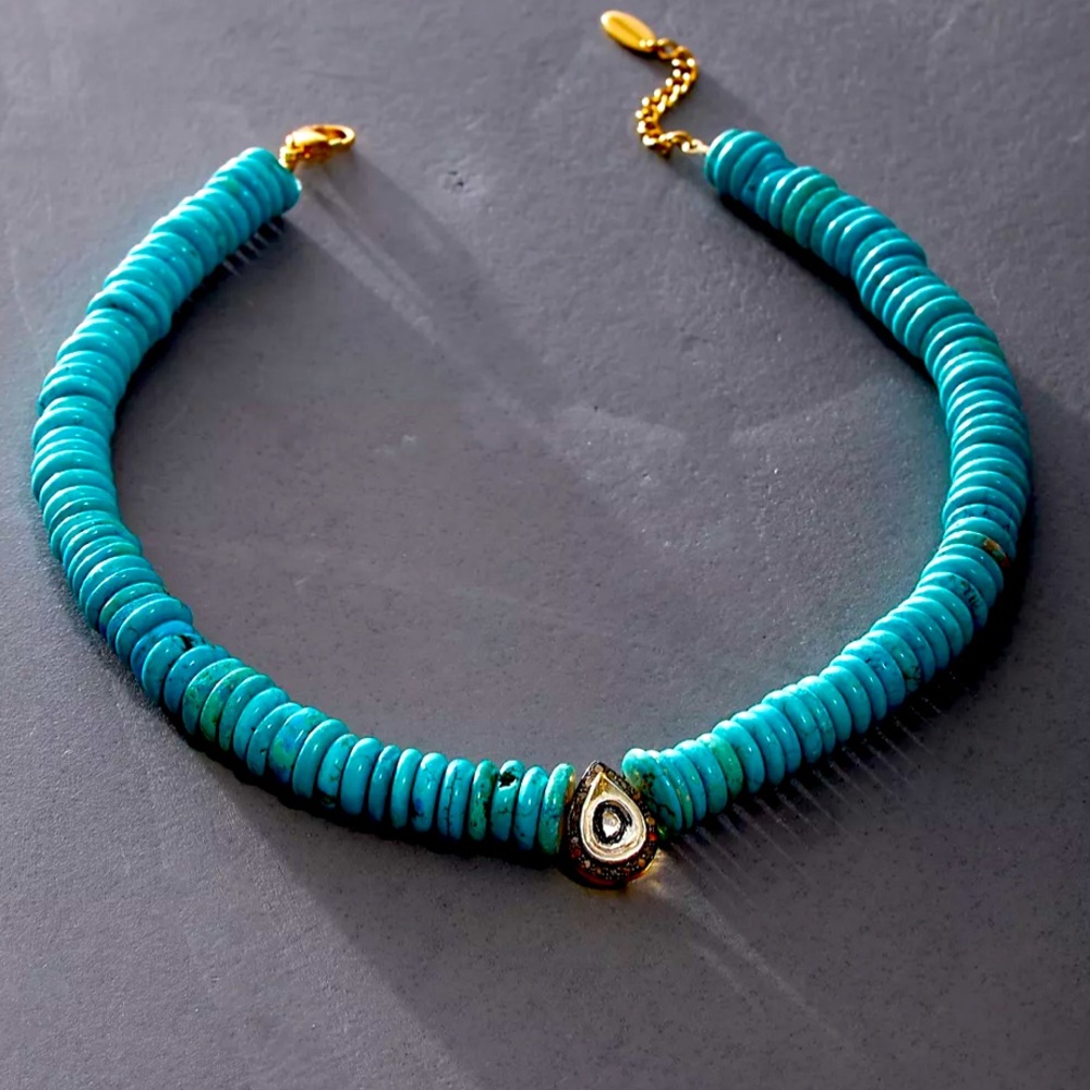 L’ atelier De Liora Polki Diamond Turquoise Necklace - Picture 2 of 13